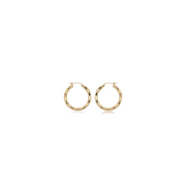 Yellow 14 Karat Small Fancy D/C Hoop Earrings, 17mm, S/D post. Barnes Jewelers Goldsboro, NC