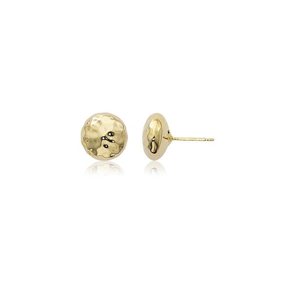 Yellow 14 Karat 10mm Hammered Dome Studs Earrings Barnes Jewelers Goldsboro, NC