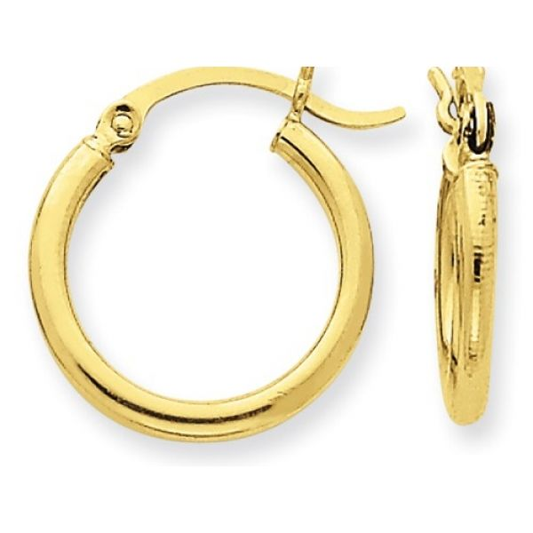 10K Yellow Tube Hoop Earrings  2mm X 17mm. Barnes Jewelers Goldsboro, NC