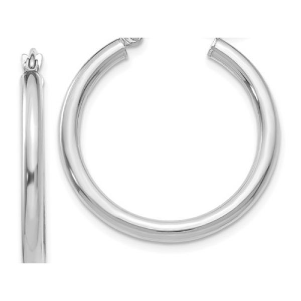 10K White Tube Hoop Earrings 2.55mm x 20mm. Barnes Jewelers Goldsboro, NC