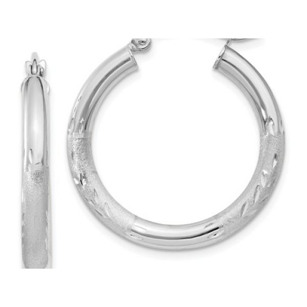 White 10 Karat 3mm X 20mm Polished &  Satin D/C Hoops Earrings Barnes Jewelers Goldsboro, NC