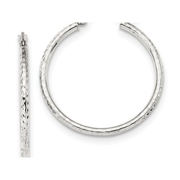 10K White 2mm Tube Hoop DC Earrings 32 x 30mm apx. Barnes Jewelers Goldsboro, NC