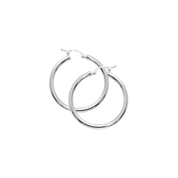 White 14 Karat Tube Hoop Earrings 2.5 X 30mm. Barnes Jewelers Goldsboro, NC