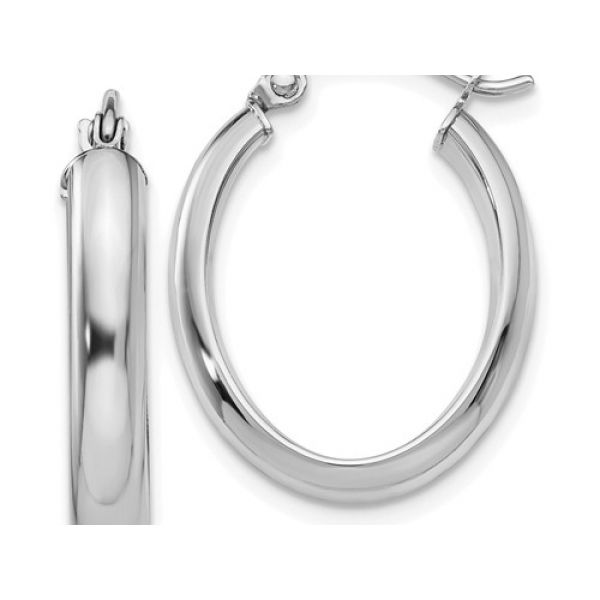 10K White Oval 3.5mm Tube Hoop Earrings 24mm x 17.25mm Barnes Jewelers Goldsboro, NC