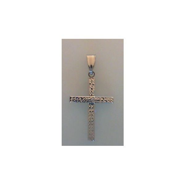 14 Karat White Cross Pendant, Textured/Polished, 24mm x 16.5mm apx. Barnes Jewelers Goldsboro, NC
