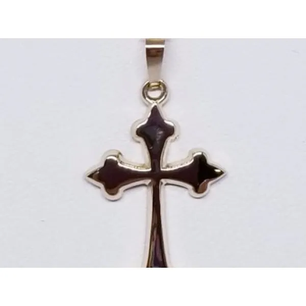 14K Yellow Catholic Cross 23mm x 15mm with 6mm Bail. Pendant Chain 18