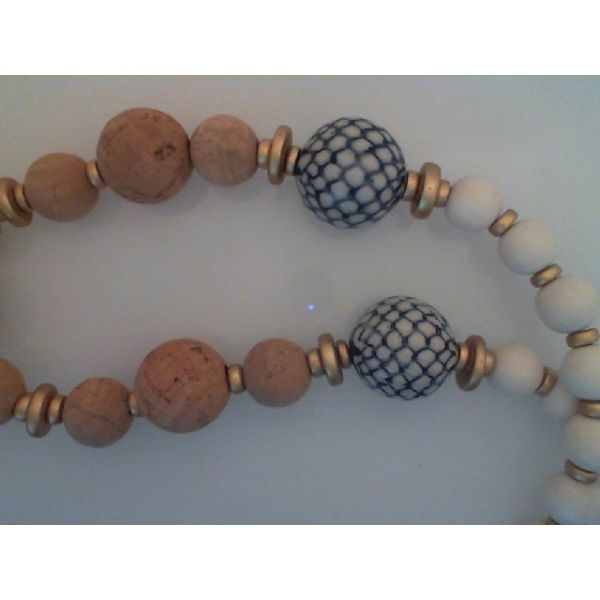 Necklace w/ Wood & Cork beads and 2  30mm Porcelains beads apx 34