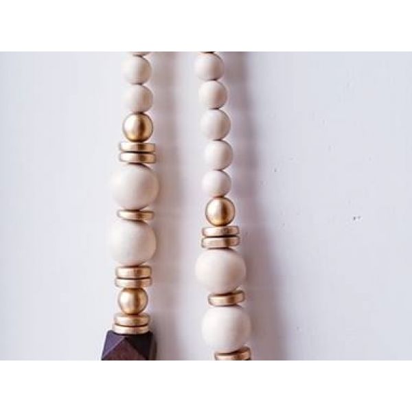 Fashion Necklace with Brown, Golden & Natural Wood Beads and Coconut. Length 34
