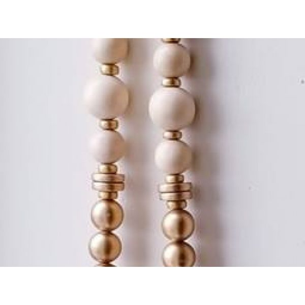 Fashion Necklace with Golden & Natural Wood Beads Various sizes,shapes, Speckled Bone Beads and Bone Pendant. Length 34