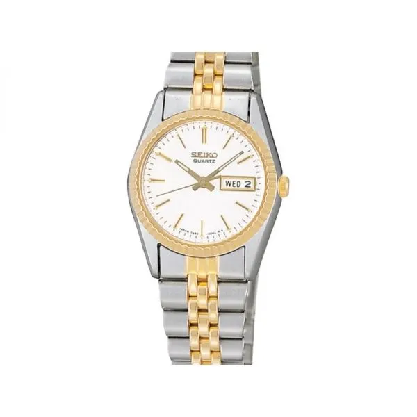 Ladies  Watch, Two Tone  Stainless Steel , white dial, Quartz Strap/Brac.: Bracelet Clasp: Deployment Barnes Jewelers Goldsboro, NC