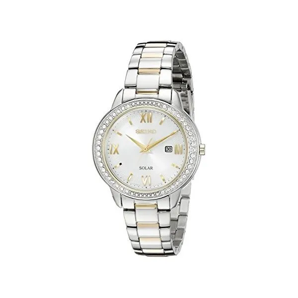 Ladies' Seiko Watch,  Solar,  Recraft Series,   Swarovski Crystal Bezel,  Hardlex Crystal,   32.5mm,  Two Tone Stainless Steel,  Barnes Jewelers Goldsboro, NC