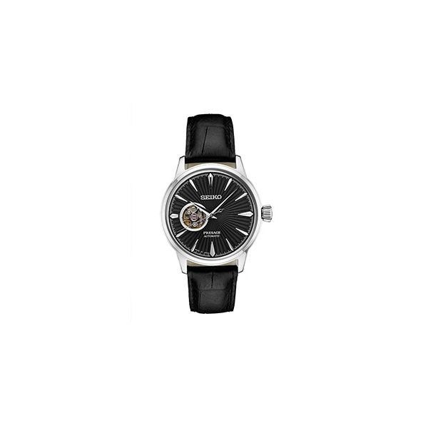 Mens Presage Automatic Watch, Stainless Steel,  Black Dial & Black Leather strap w/ 3 fold clasp,  40.5mm,  41 hour power reserv Barnes Jewelers Goldsboro, NC