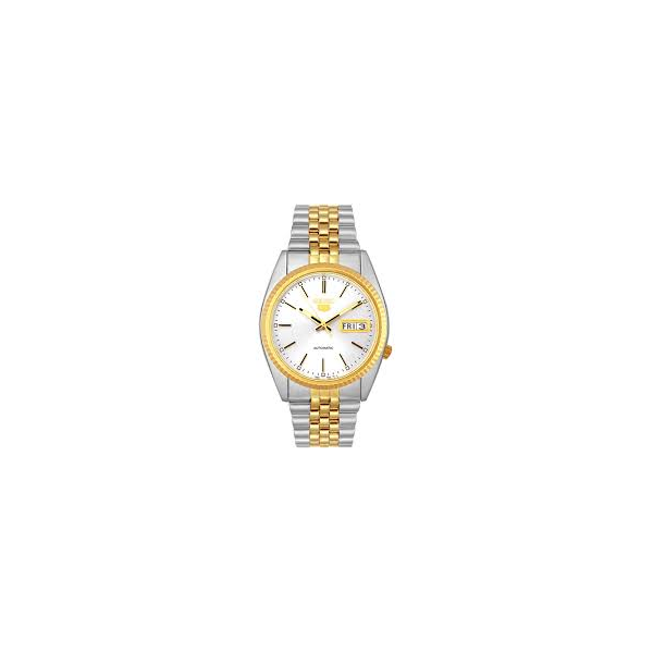 Mens Classic Watch,Quartz Movement, Stainless Steel w/ gold tone accents,  White Dial,  Day date,  WR 100 Feet, Hardlex Crystal, Barnes Jewelers Goldsboro, NC
