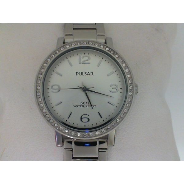Pulsar Watch, Ladies Pulsar,Stainless steel,  31mm Dial, Swarovski crystals, 50M W/R, PG2019X Barnes Jewelers Goldsboro, NC