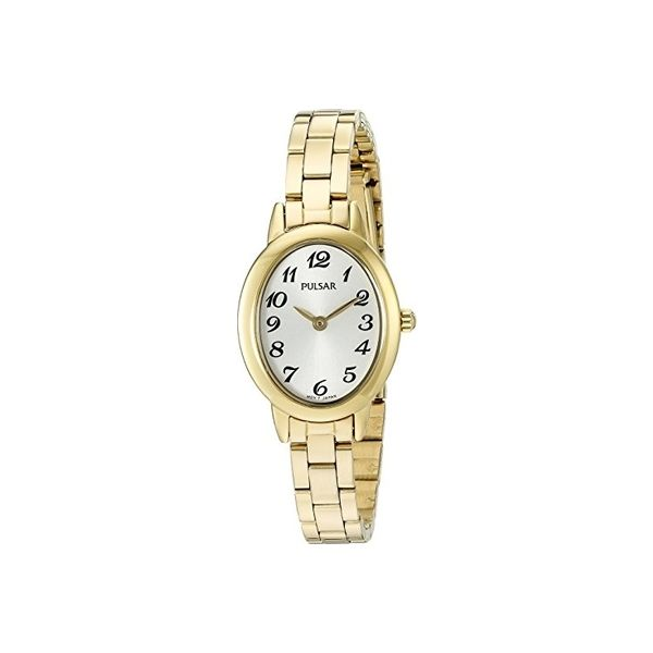 Ladies Pulsar  Watch, Goldtone. oval dial w/ numbers, W/R , mineral crystal Barnes Jewelers Goldsboro, NC
