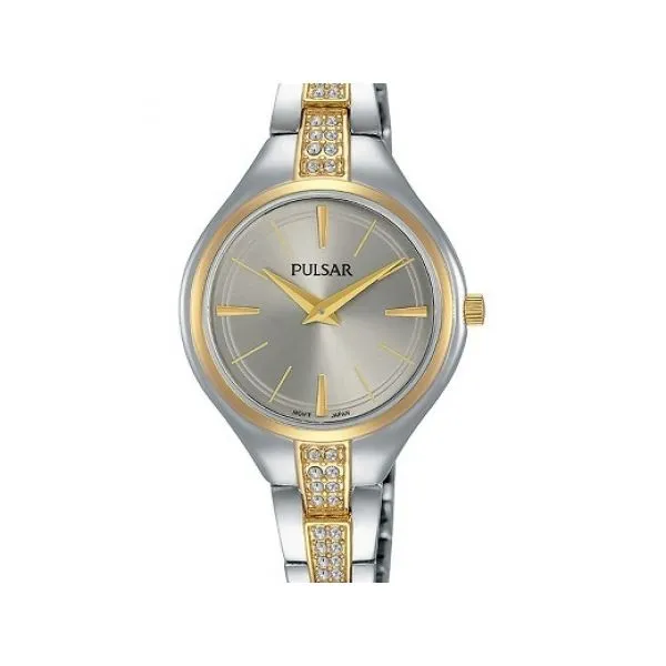 Pulsar Easy Style. This elegant ladies' timepiece is designed with a two-tone stainless steel case and bracelet, featuring 32 Sw Barnes Jewelers Goldsboro, NC