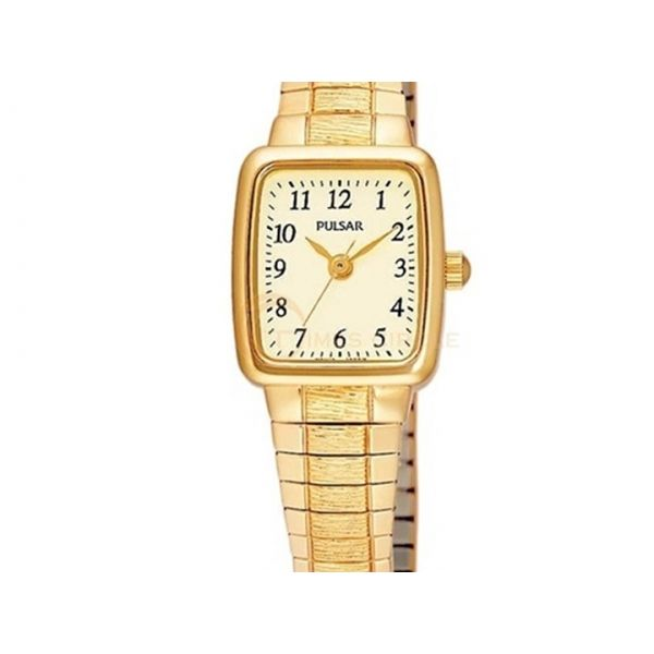 Womens Pulsar Watch, Yellow Tone, Stretch band, 16mm Case, 30M WR, Barnes Jewelers Goldsboro, NC