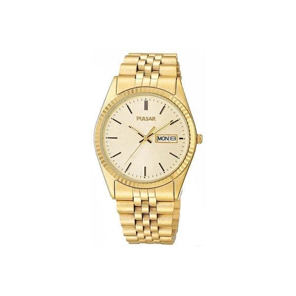 Gent's  Classic Watch, Goldtone,  Quartz, day / date, mineral crystal, W/R. Barnes Jewelers Goldsboro, NC