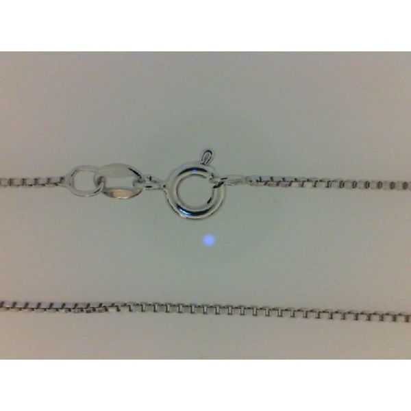 MMA - Rhodium Sterling Silver 1mm Box Chain, Spring Ring Clasp  Length 20, RPBX20 Barnes Jewelers Goldsboro, NC