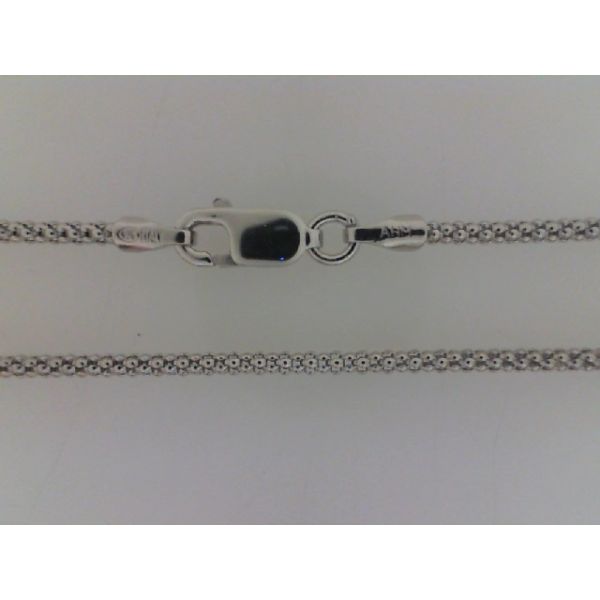 Rhodium Sterling Silver  1.5mm Popcorn Chain Length 20, Lobster clasp. Barnes Jewelers Goldsboro, NC