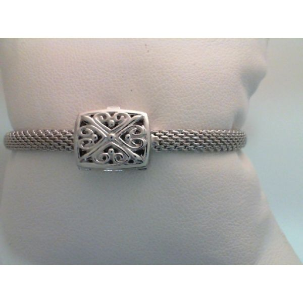 Rhodium Sterling Silver Slide  Bracelet Length 7.5, Universal Mesh. Barnes Jewelers Goldsboro, NC