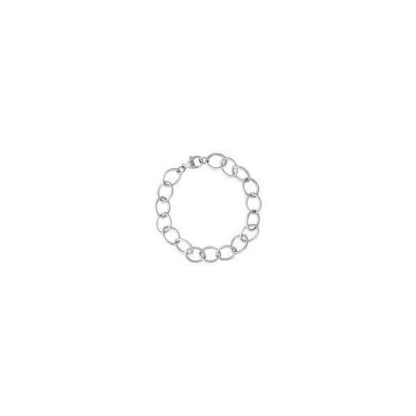 Rhodium Sterling Silver Charm Bracelet, w/solid oval links, Length 7 Barnes Jewelers Goldsboro, NC