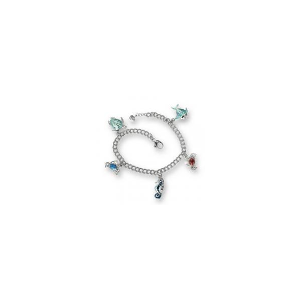 Rp Sterling Silver Ocean Treasures Charm Bracelet w/ White Sapphires & 5  Enamel Charms  apx. 8