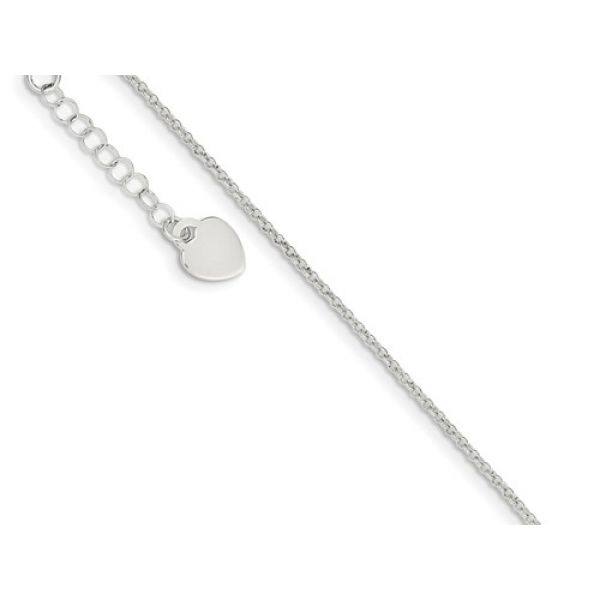 Sterling Silver Ankle Bracelet  w/ 9mm Heart, Length 9 + 1