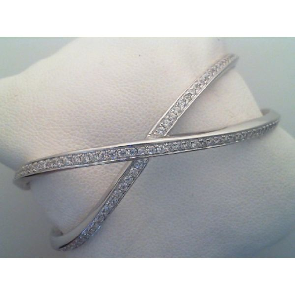 Rhodium Sterling Silver  CUFF Bracelet w/round  CZs . 6.5