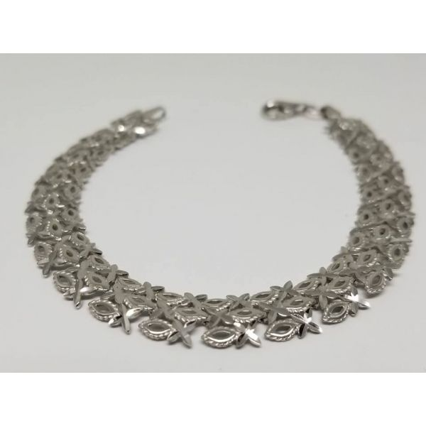 Rhodium Sterling Silver 10mm XOXOXOX Bracelet  Length 7.25