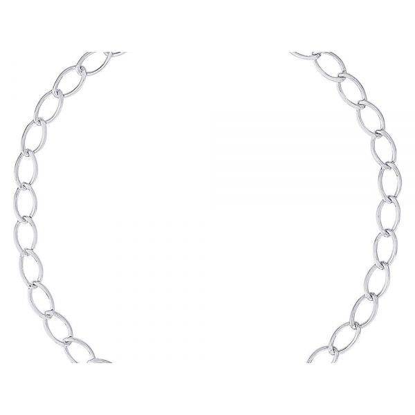 Rhodium Sterling Silver Small Elongated Oval Link Classic Charm Bracelet Length 7
