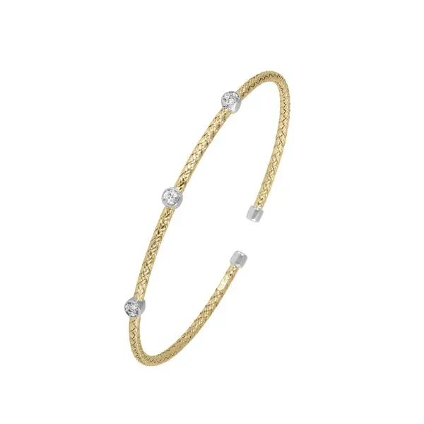 CHARLES GARNIER  3 CZ Station Cuff Bracelet, Sterling Silver and 18KT Yellow Gold Plated, 60MM X 50MM  MLC8534YWZ Barnes Jewelers Goldsboro, NC