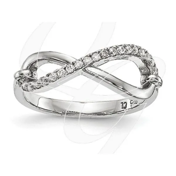 Rhodium Sterling Silver -  Infinity Shimmer Ring, w/ cubic zirconias,  size 6. Barnes Jewelers Goldsboro, NC