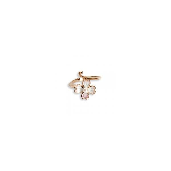 Rosé Plated Sterling Silver Dogwood Ring w/ Akoya Pearl and enamel. Adjustable Barnes Jewelers Goldsboro, NC