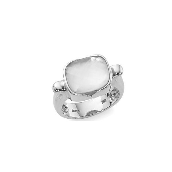 Rhodium Sterling Silver Ring with One 12 x 10mm Cushion Cut Mother Of Pearl. Size 7 Barnes Jewelers Goldsboro, NC