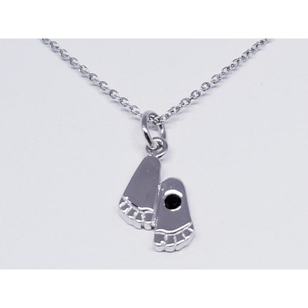 Rhodium Sterling Silver Classic Baby Feet Pendant w/Sapphire (September), Cable Chain Length 18. Barnes Jewelers Goldsboro, NC