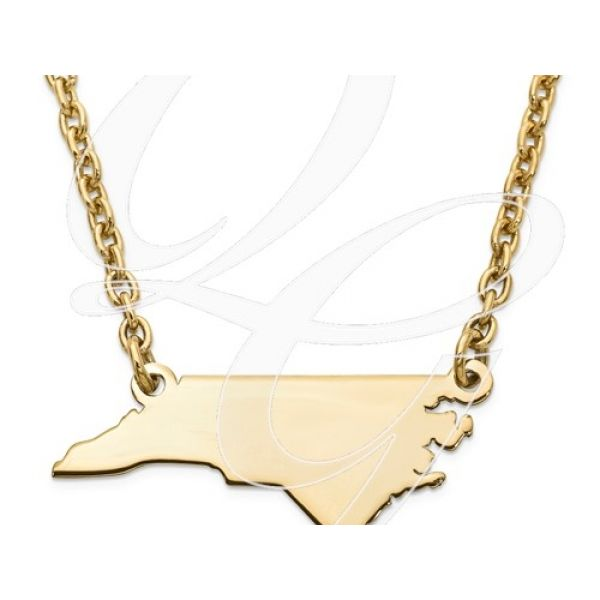 Gold plated Sterling Silver N.C. State Pendant, Cable Chain Length 18. Barnes Jewelers Goldsboro, NC