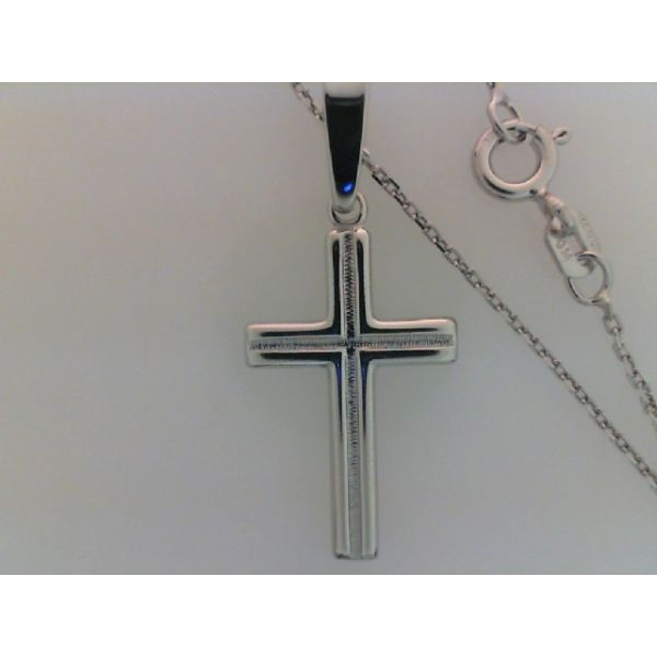 Rhodium Sterling Silver Polished/textured Cross, approx.  22mm x 13mm, w/Bail, Chain 18