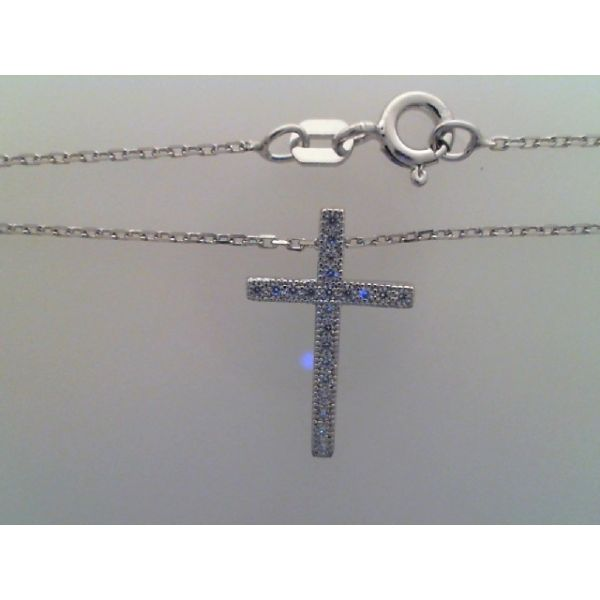 Rhodium Sterling Silver Micro Pave Cross Pendant, apprx, 16mm x 10mm,  22 Cubic zirconias, cable chain 18