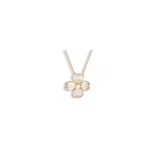 Rose Gold Plated Sterling Silver Dogwood Necklace-White Enamel. W/ Akoya Pearl. 18
