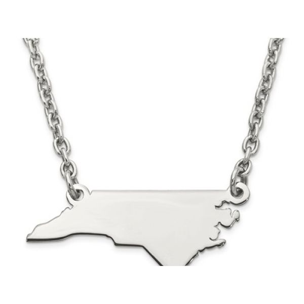 Sterling Silver N.C. State Pendant, Cable Chain Length 18. Barnes Jewelers Goldsboro, NC