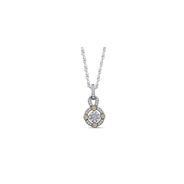 18K White and Yellow Gold over Sterling Halo Pendant w/ 0.52 ctw Simulated Diamonds. chain Length 18