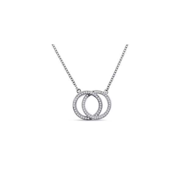 White 18K over Sterling Silver Silver Double Circles Pendant, Necklace  Length 18