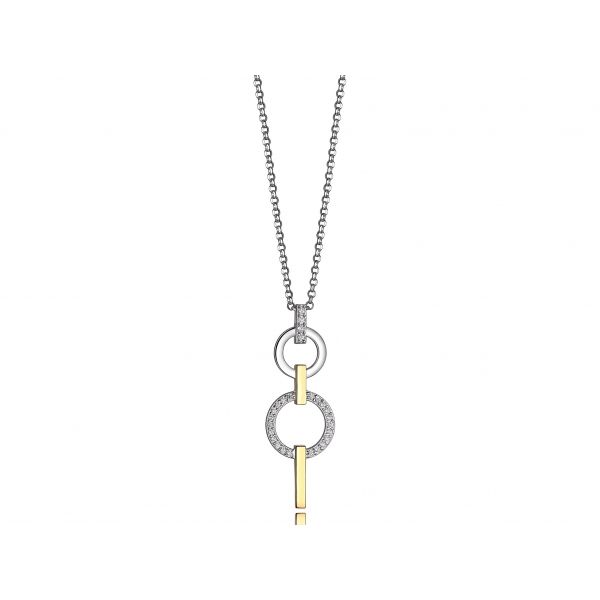 Rhodium & Gold Plated Pendant with CZs. Faceted Rolo Chain 16