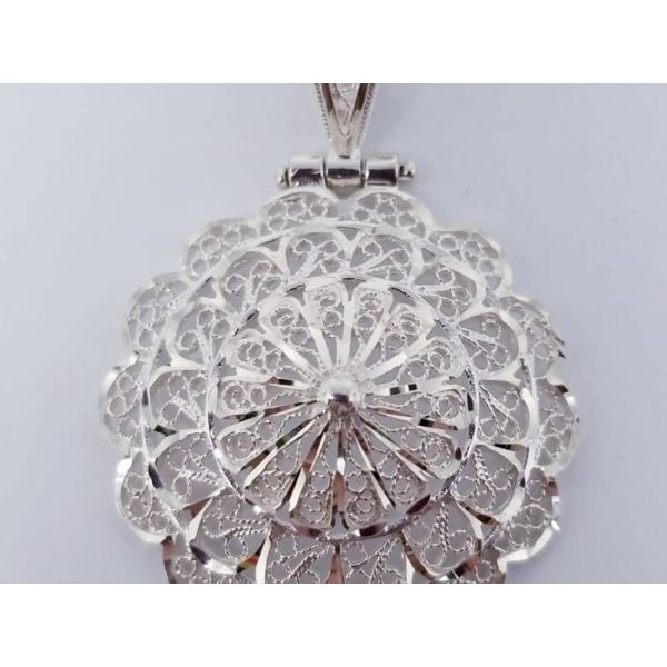 Sterling Silver 31mm Round Filigree Pendant. Barnes Jewelers Goldsboro, NC