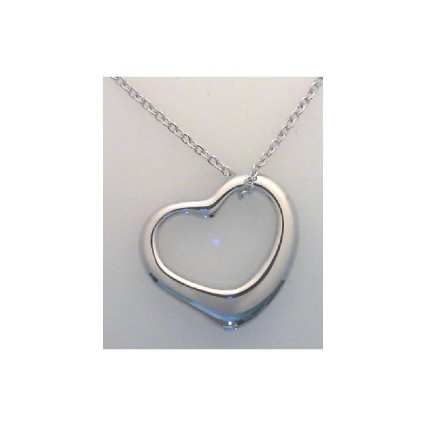 Rhodium Sterling Silver Open Heart Pendant 26mm ,  Cable Chain w/ Lobster Clasp 18