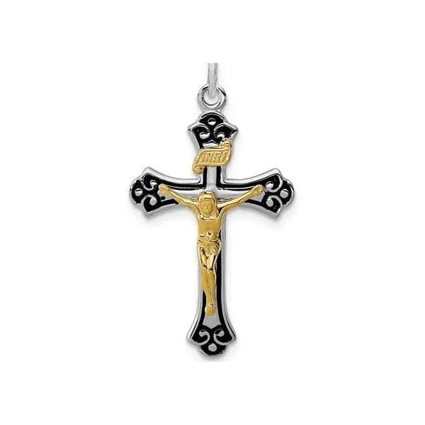 Vermeil Enameled Rhodium-plated Silver Cross/Crucifix   30mm x 17mm Barnes Jewelers Goldsboro, NC