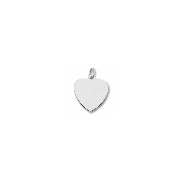 Rhodium Sterling Silver Classic Heart Disc Charm/pendant, Polished, Flat, 17.3 mm x 17.8mm,  Engravable. Barnes Jewelers Goldsboro, NC