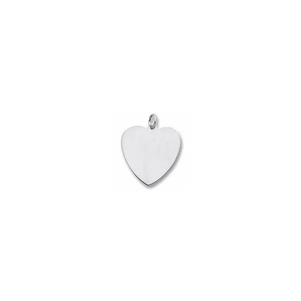 Rhodium Sterling Silver Classic Heart Charm/pendant, Polished, engravable,  22.1mm x 21.8mm. Barnes Jewelers Goldsboro, NC