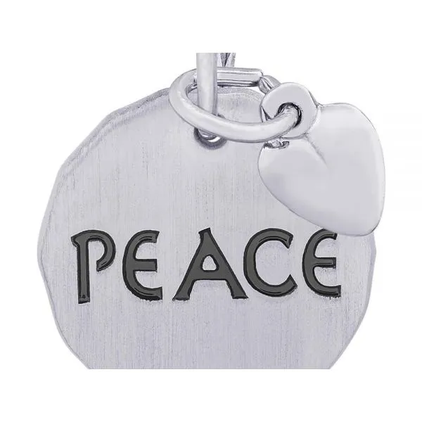 Rhodium Sterling Silver Peace Disc Charm/Pendant, W/Heart accent, Brushed finished, 16mm, Barnes Jewelers Goldsboro, NC